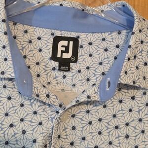 FootJoy Polo Shirt Mens XL Blue Daisy Floral Golf Performance Stretch Lisle